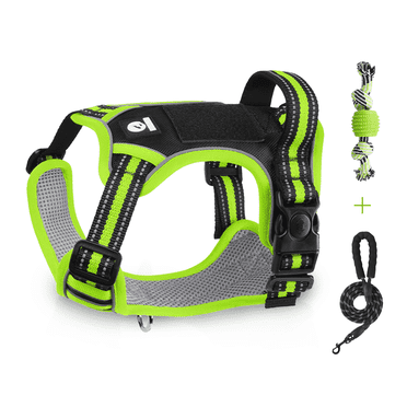 NOYAFA Dog Harness Set with No Pull Dog Harness and Dog Leash & Dog Toy, 360° Reflective Strip, Soft Handle Fully Adjustable Harness for Small to Large Dogs(Green, S)