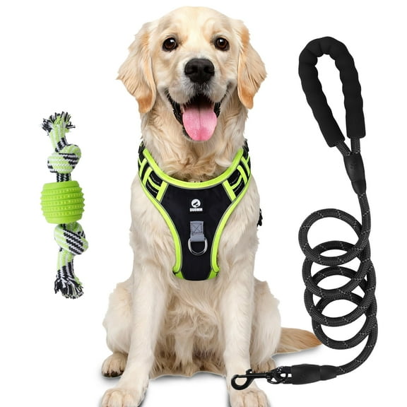 NOYAFA Dog Harness and Leash Set with Dog Rope Toy,Escape Proof No Pull Dog Vest Harness with Handle,Reflective Adjustable Soft Padded Pet Harness for Small to Large Dogs(Green,S)