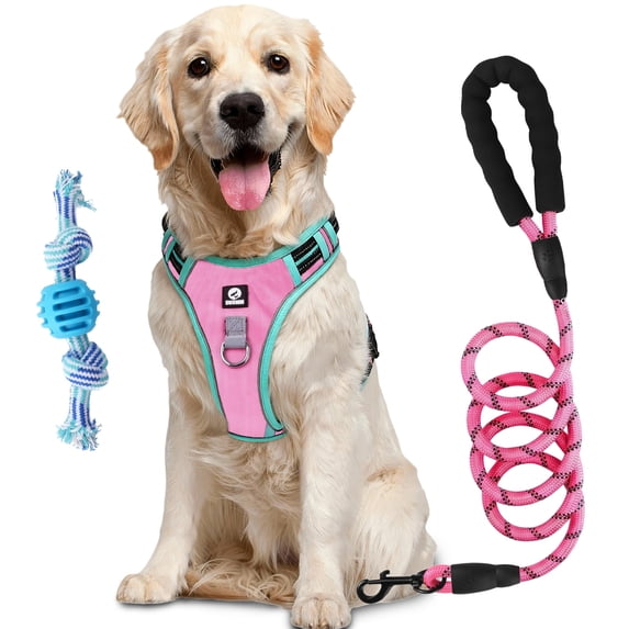 NOYAFA Dog Harness and Leash Set with Dog Rope Toy,Escape Proof No Pull Dog Vest Harness with Handle,Reflective Adjustable Soft Padded Pet Harness for Small to Large Dogs(Pink,S)