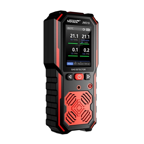 NOYAFA JMS19 4-in-1 Gas Detector, O2 CO H2S LEL Multi-Gas Monitor, Color LCD Display with Triple Alarm, 8-Hour Battery, Portable Industrial Gas Analyzer