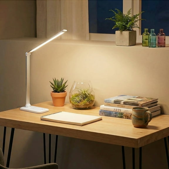 NOYAFA LED Desk Lamp Touch Control Metal Desk Lamp, 3 Color Modes 5 Brightness Levels Dimmable Home Office Desktop Lamp for Reading, Studying, Nail, College Dorm,Silver