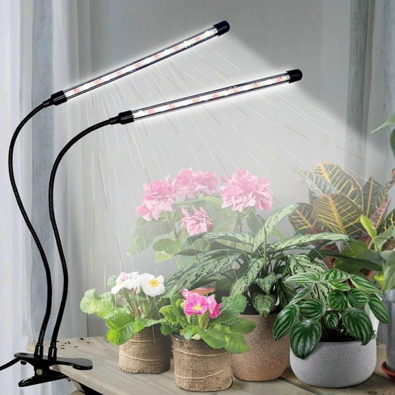 NOYAFA Grow Lights for Indoor Plants,2 Head Grow Light Full Spectrum Auto ON/Off with 4/8/12H Timer, 3 Modes Clip On Plant Grow Light with 10 Dimmable Brightness