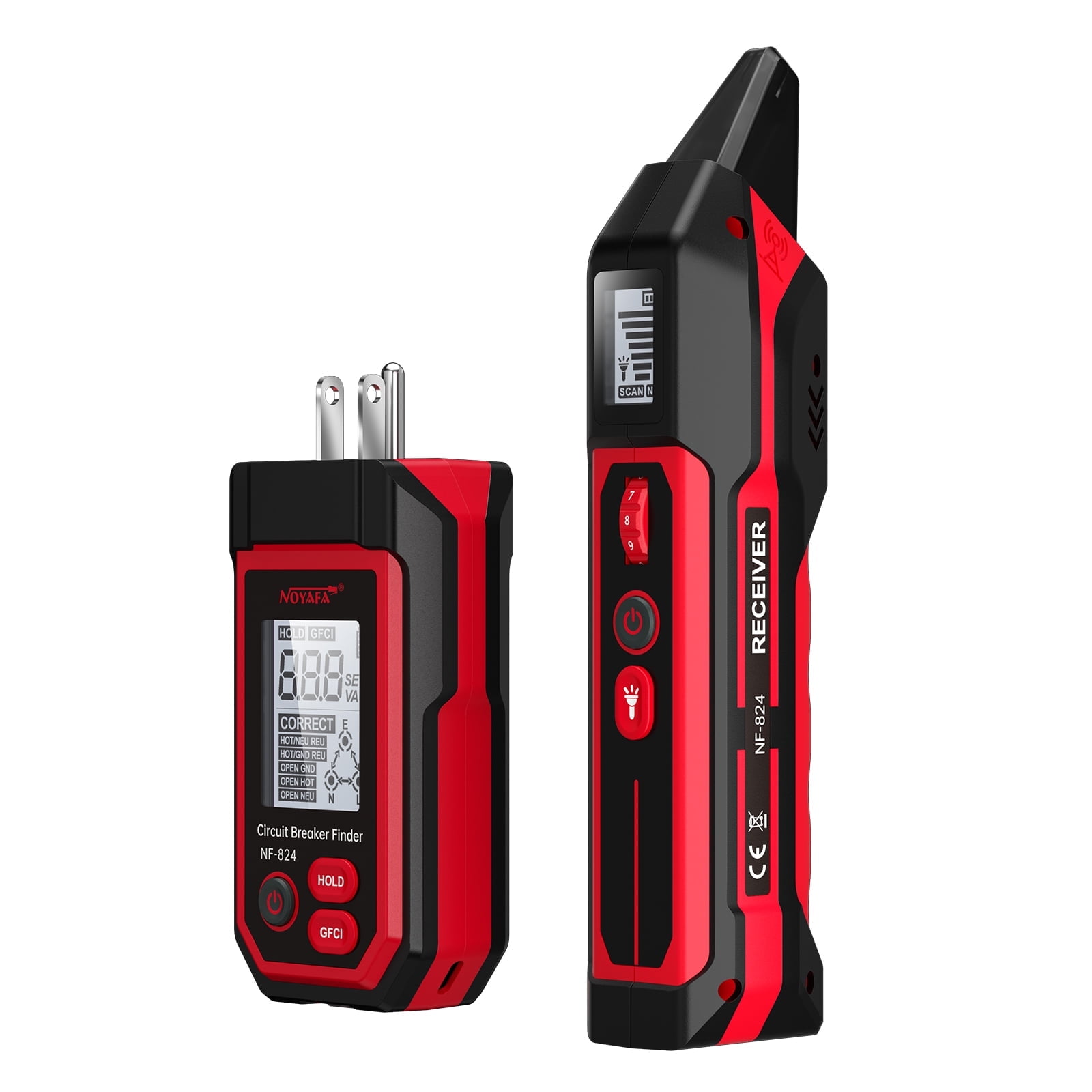 NOYAFA NF-824 Rechargeable Circuit Breaker Finder with LCD Display & GFCI Outlet Tester, 90-230V AC Circuit Breaker Finder Tool, NCV Electrical Circuit Tracer, Adjustable Sensitivity, Flashlight