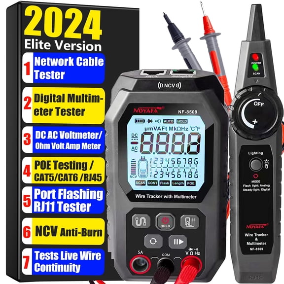 NOYAFA NF-8509 Wire Tracker & Multimeter, RJ45 Cable Tester with POE Test, Port Flashing, NCV, CAT5/CAT6/CAT7