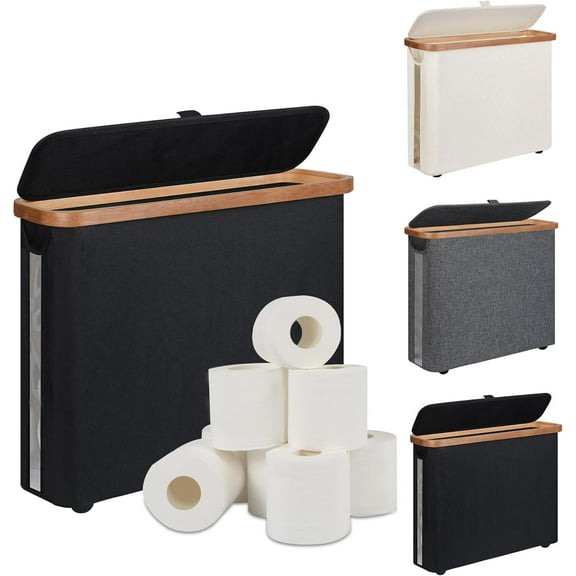 NOYAFA Toilet Paper Storage Basket with Lid, Free Standing Toilet Paper Holder for Bathroom, Holds Up to 9 Mega Rolls, Tissue Storage Bin with Handle for RV, Closet, Small Spaces