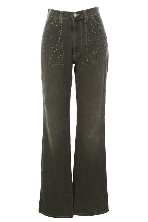 Women's Rhinestones Wide Leg Jeans, 44, Dark Brown