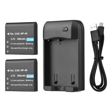 NP-40 Battery Charger with LED Indicator Light + 2pcs NP-40 Batteries 3.7V 800mAh with USB Charging Cable