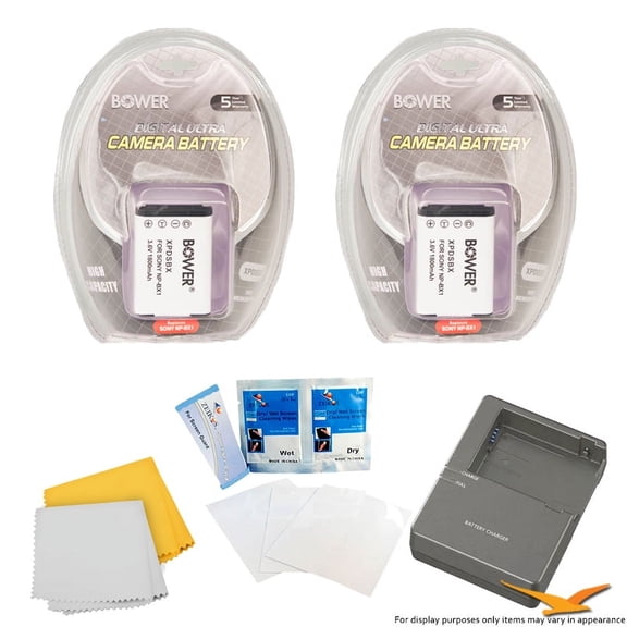 NP-BX1 Double Battery & NPBX1 Charger Professional Kit Micro Fiber Cloth Screen Protectors for Sony Cyber-shot HandyCam DSC-HX50V DSC-HX300 DSC-RX1 HDR-AS50R HDR-AS50 FDR-X1000V HDR-AS100VR DSC-RX100