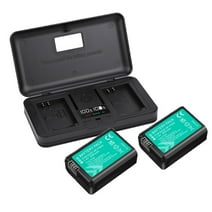 NP-FW50 2 Pack 7.4V 2250mAh Battery with LCD Multi-Functional Battery Charger Case for Sony A6000, A6500, A6300, ZV-E10 A7II, A7RII, A7SII, A7S, A7S2, A7R, A7R2, A5100, RX10