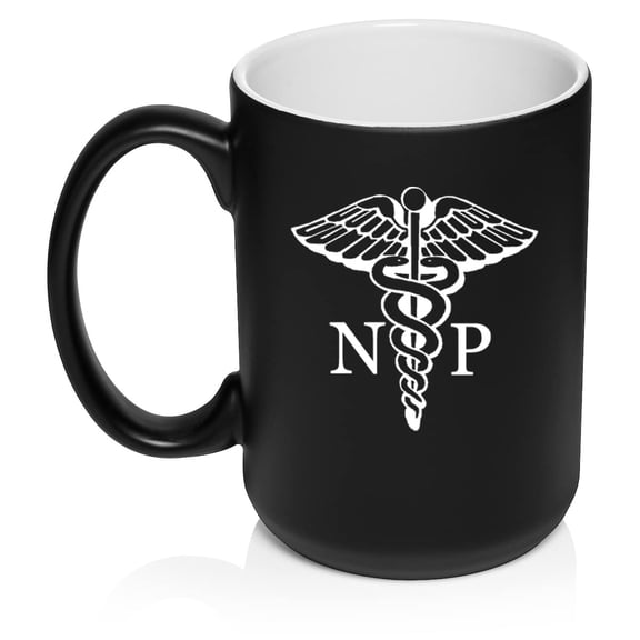 NP Nurse Practitioner Caduceus Nurse Preceptor Ceramic Coffee Mug Tea Cup Gift (15oz Matte Black)