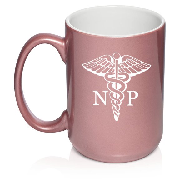 NP Nurse Practitioner Caduceus Nurse Preceptor Ceramic Coffee Mug Tea Cup Gift (15oz Rose Gold)