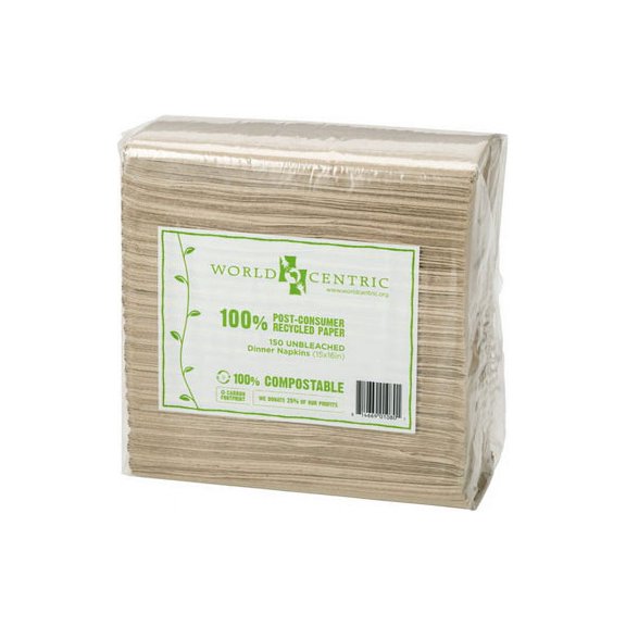 NP-SC-DN World Centric 15"X16" Kraft Commercially Compostable 2-Ply Dinner Napkin 3000/CS