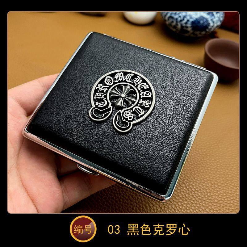 NP18 cowhide cigarette case thick cigarette side-turned ultra-thin cowhide hand-made first layer classic men's retro 20-pack gift,SKU00339-03黑色克罗心