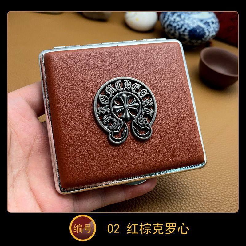 NP18 cowhide cigarette case thick cigarette side-turned ultra-thin cowhide hand-made first layer classic men's retro 20-pack gift,SKU00339-02红棕克罗心