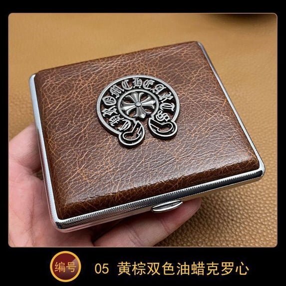 NP18 cowhide cigarette case thick cigarette side-turned ultra-thin cowhide hand-made first layer classic men's retro 20-pack gift,SKU00339-05黄棕双色油蜡克罗心