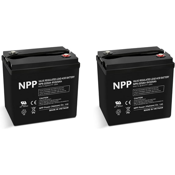 NP6-225Ah (2 Pcs) 6V 225Ah Golf Cart AGM Deep Cycle Rechargeable Battery, Pallet Jack, Ideal for Trolling Motor, RV, Marine, Wheelchair, Camping and Sightseeing Car