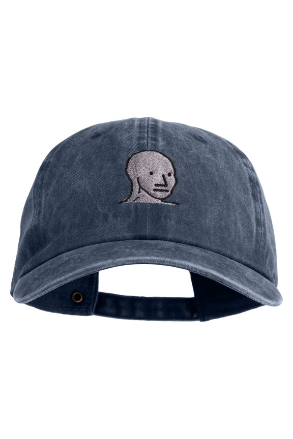 NPC Meme Face Embroidered Pigment Dyed Cotton Cap - Navy OSFM