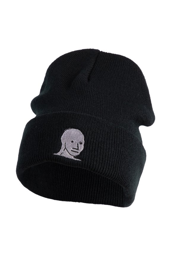 NPC Meme Face Logo Embroidered Big Size Beanies - Black XL-3XL
