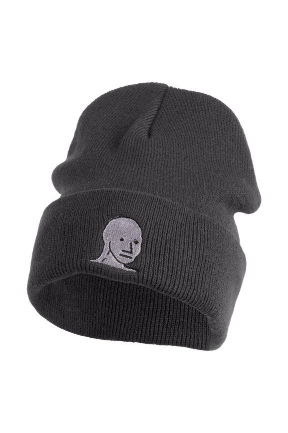 NPC Meme Face Logo Embroidered Big Size Beanies - Heather Marled XL-3XL