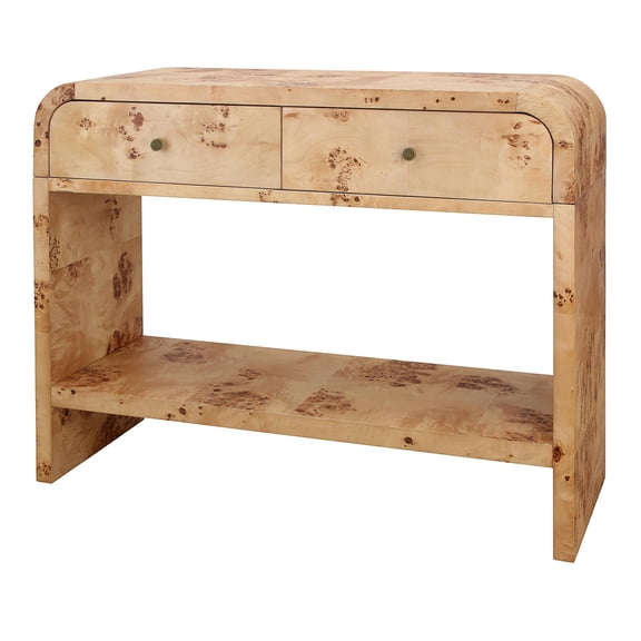 NPD Furniture Veyra Burl 2in Wood Drawer Console Table in Natural Burl