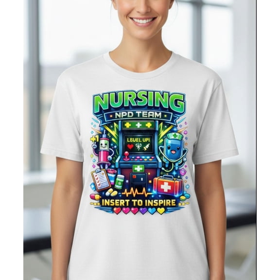 NPD Team Nursing TShirt Retro Arcade Neon Level Up Tee Gildan 5000 Heavy Cotton Shirt Nurs