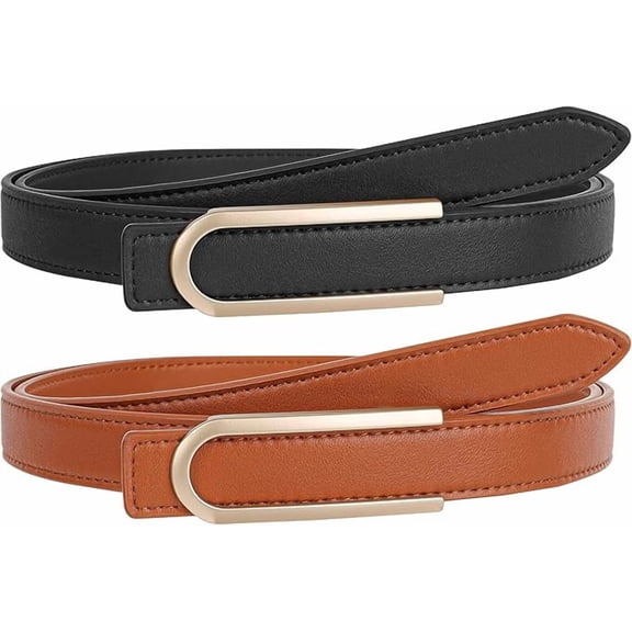 NPET 2/3 Pack Women Leather Belts for Jeans Dresses Fashion Vintage Waist Belt for Women with Gold Buckle （Brown Black White）