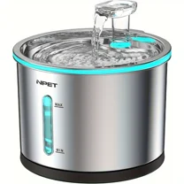 NPET 52oz/1.5L Stainless Steel Cat Water Fountian for Pets Indoor with Silent Pump, Automatic Pet Water Dispenser with Water Level Window