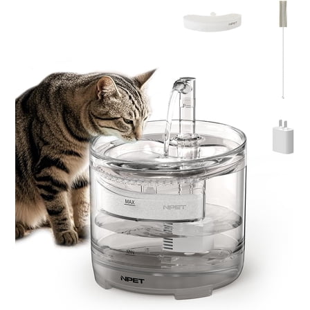 NPET 54oz Cat Water Fountain Super Quiet Automatic Pet Drinking Fountain with Faucet Kit