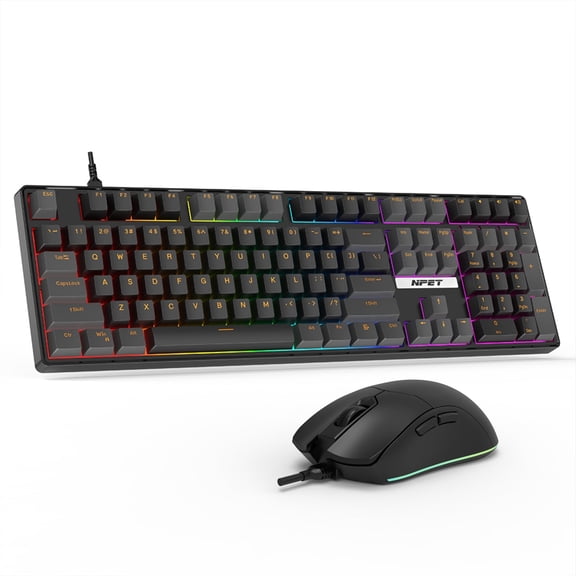 NPET CR108 RGB Gaming Keyboard and Mouse Combo, 108 Keys Swappable Custom Wired Mechanical Keyboard, Linear Red Switches, Adjustable Gaming Mouse for PC, Mac, Xbox Gamer (108 Keys, Black Grey)