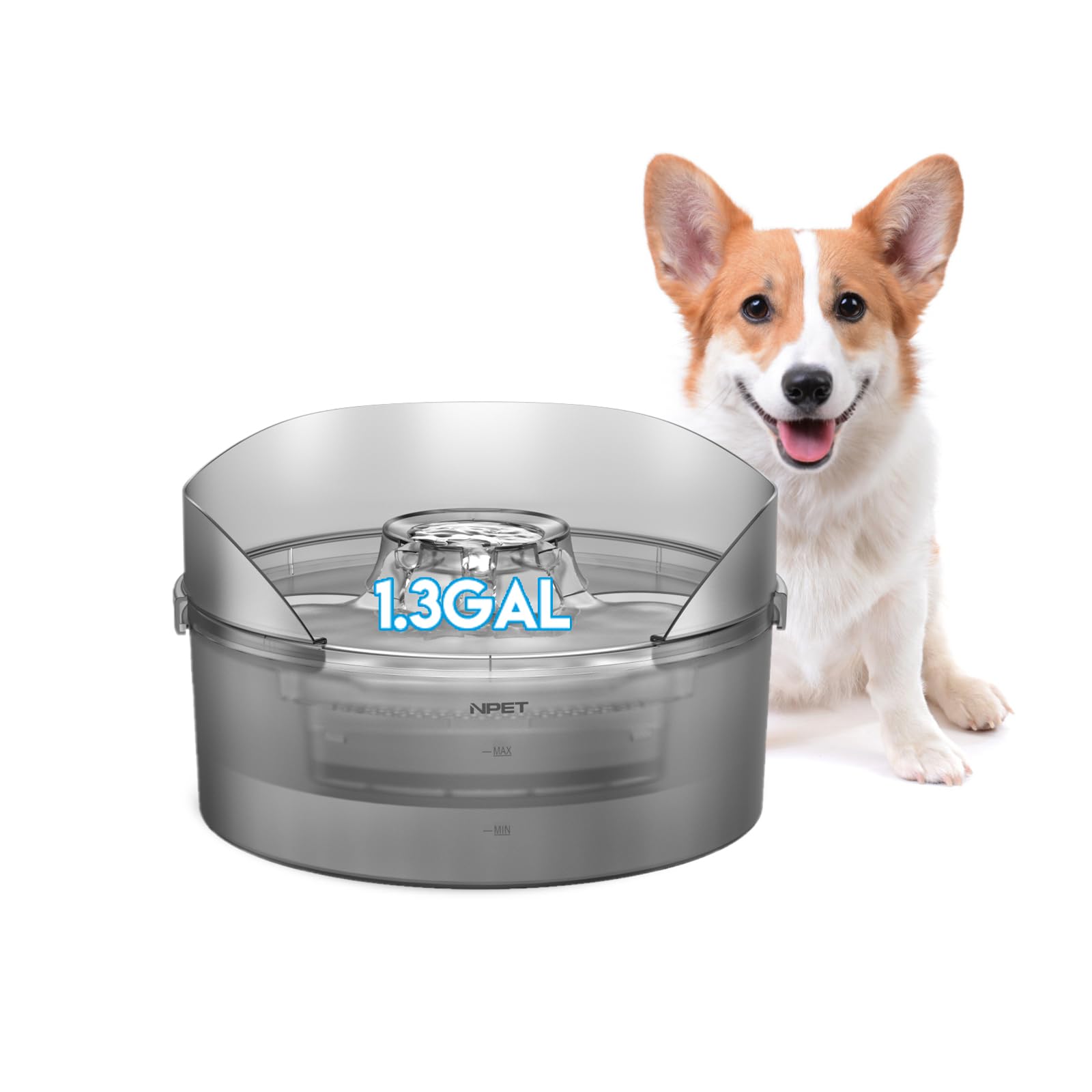 NPET Dog Water Fountain MMF7 with Splash Guard,169oz/5L Ultra Quiet