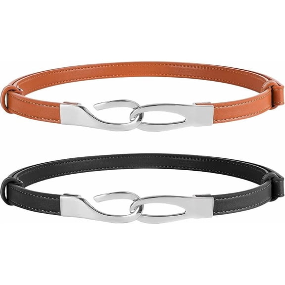 NPET Leather Skinny Women Belt for Jeans Dresses Pants Fashion Waist Belt for Dresses up to 37 Inches with Buckle 2/3 Pack