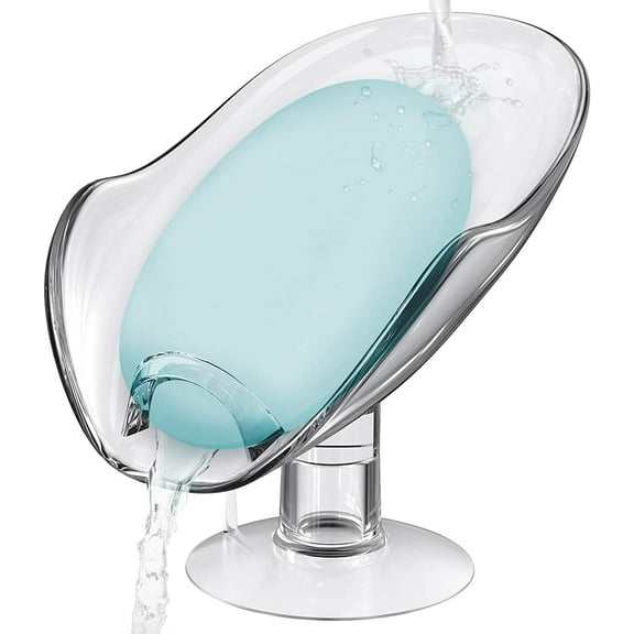 NPET Self Draining Plastic Soap Dish Bar Holder with Suction Cup, Sponge Holder for Bathroom, Shower, Tub and Kitchen Sink, Clear 1PC