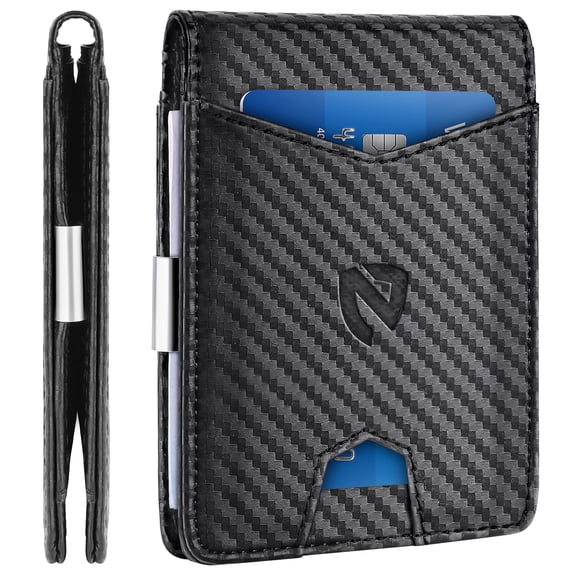 NPET Slim Minimalist Wallet for Men Leather RFID Blocking Bifold Credit Card Wallet with Money Clip for Men with Gift Box