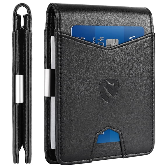 NPET Slim Minimalist Wallet for Men Leather RFID Blocking Bifold Credit Card Wallet with Money Clip for Men with Gift Box