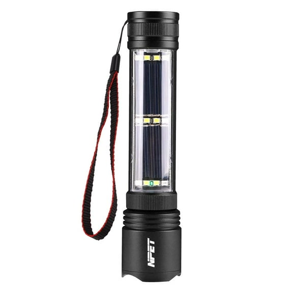 NPET T08-2 Solar Power Flashlight USB Rechargeable Tactical Torch Emergency Tool