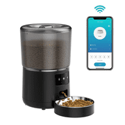 NPET WiFi Remote Control Automatic Cat Feeders, 135oz/4L Clog-Free Automatic Dog Feeder with Stainless Steel Bowl, Anti-bite Cable for Cats, Small & Medium Dogs