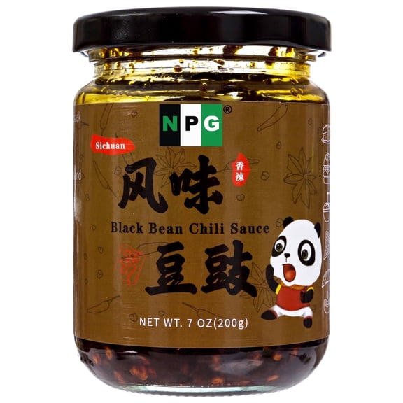 NPG Authentic Sichuan Black Bean Chili Sauce 7 oz (200g) Medium Hot & Tingling Fermented Black Bean Chili Condiment for Topping & Dipping