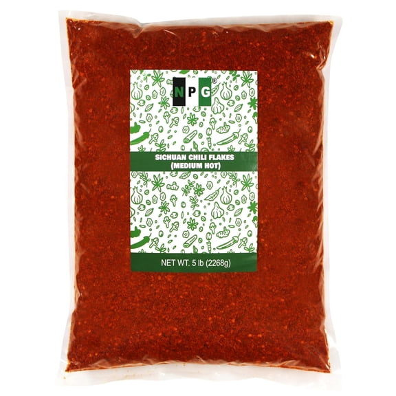 NPG Authentic Sichuan Chili Flakes 5 LB Bulk, Medium Hot, Szechuan Crushed Red Pepper Flakes Bulk, Essential Spice Seasoning for Making Kimchi, Chili Oil, Stir-fry, Pizza, Salads, and Tacos