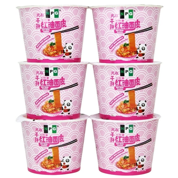 NPG Chili Oil Wide Ramen 3.7 Oz (Pack of 6), Non-Fried Sweet Potato Noodles, Instant Spicy Cup Noodles, Hot and Sour Flavor, with Sichuan Peppercorn and Chili Oil Seasoning