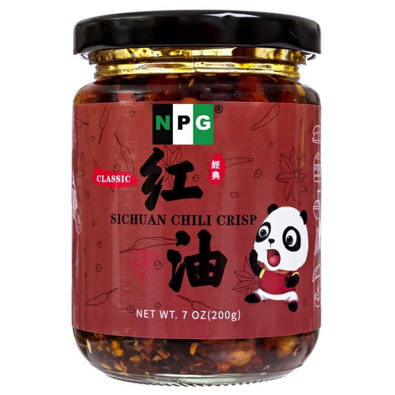 NPG Classic Sichuan Chili Crisp 7 Ounces, Hot and Tingling, Crunchy Fried Hot Chili Peppers Oil Sauce, Ready to Eat and Use as Topping, Sauce, Condiment