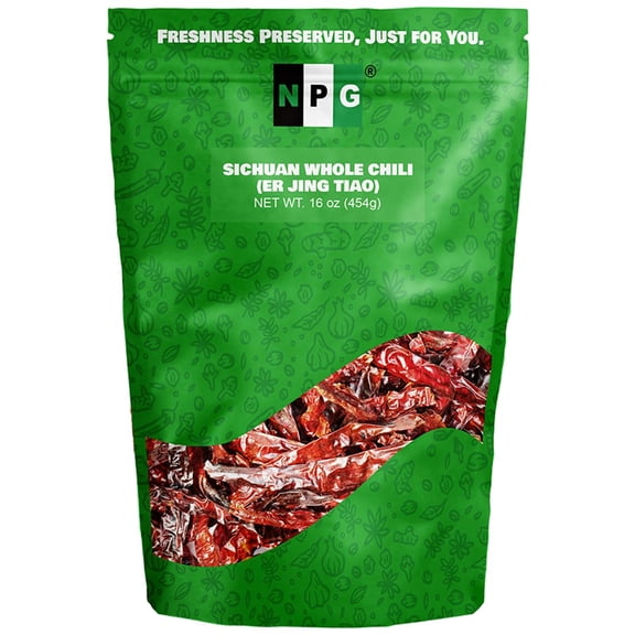 NPG Dried Whole Er Jing Tiao Sichuan Chili Peppers 16 OZ (1 LB), Premium Sichuan Er Jing Tiao, Dried Red Chilies, Perfect for Chili Oil, Paste, Sauces, Used in Traditional Chinese Spicy Dishes