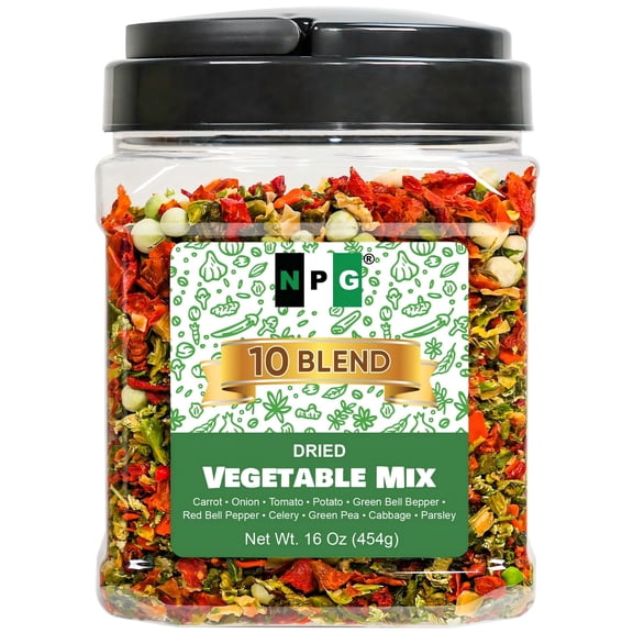 NPG Dried Vegetable Mix 16 oz (1 LB), Dehydrated Veggies for Soup, Ramen, Stir Fry & Cooking, Carrots, Onions, Tomatoes, Potatoes, Bell Peppers, Celery, Peas, Cabbage & Parsley