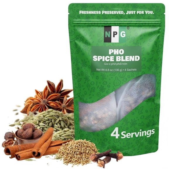 NPG Pho Spice Blend 4.8 oz Total(4 sachets), Gia Vi Pho Bac Vietnamese Noodle Soup Seasoning with Star Anise, Black Cardamom, Fennel, Cinnamon, Coriander and Cloves