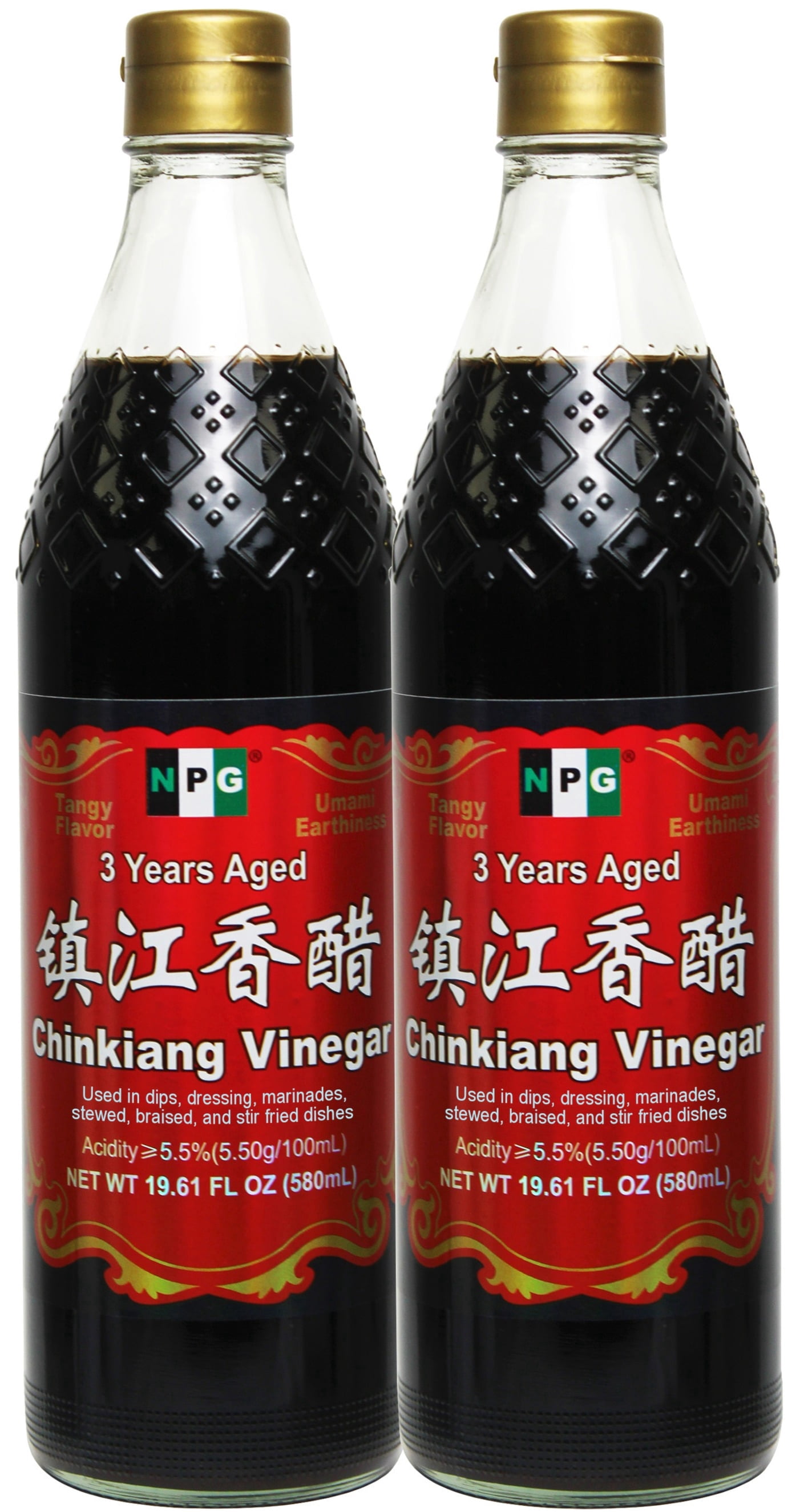 NPG Premium Authentic Chinkiang Vinegar 19.61 Fl Oz (Pack of 2), 3 Years Aged Zhenjiang Black Rice Vinegar, Naturally Brewed Chinese Black Vinegar For Dumplings, Xiao Long Bao, Sushi, Salad, Marinade