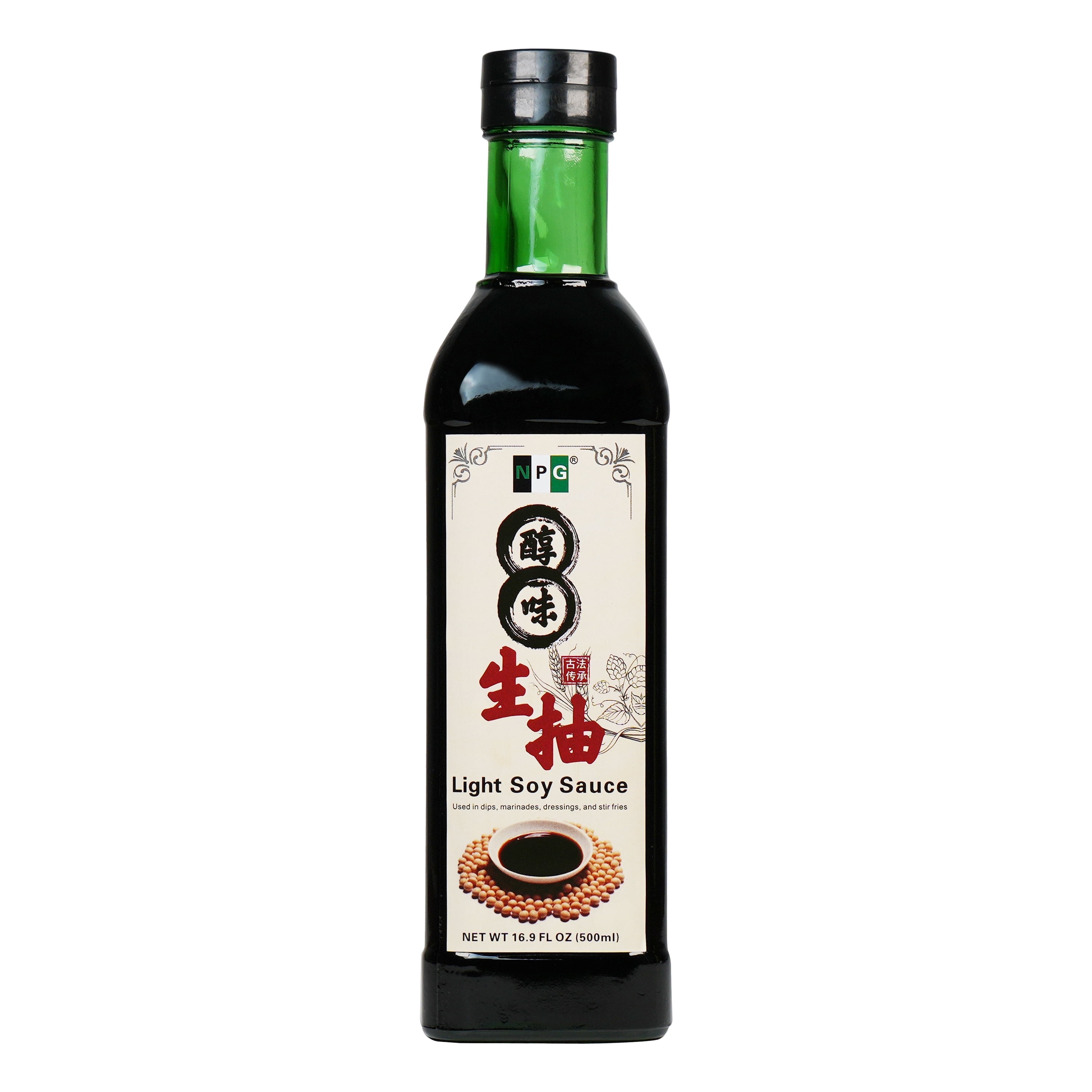 NPG Premium Light Soy Sauce 16.9 Oz, Tamari Lite Dipping Sauce for Sushi, Sashimi, Fish, Dumplings, Noodles, Meat Marinade