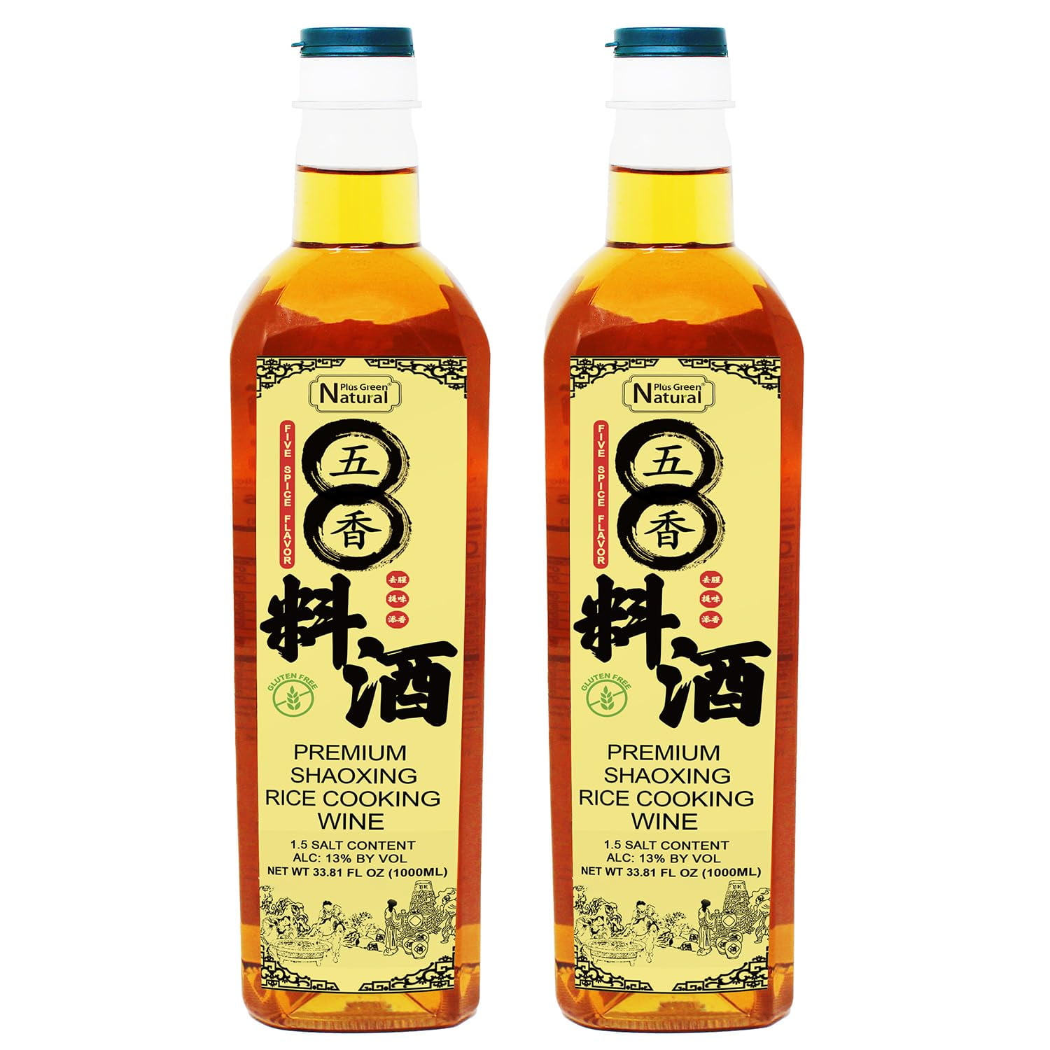 NPG Shaoxing Rice Cooking Wine 33.81 Fl Oz (Pack of 2), Five Spice Flavor, Shaoxing Rice Wine