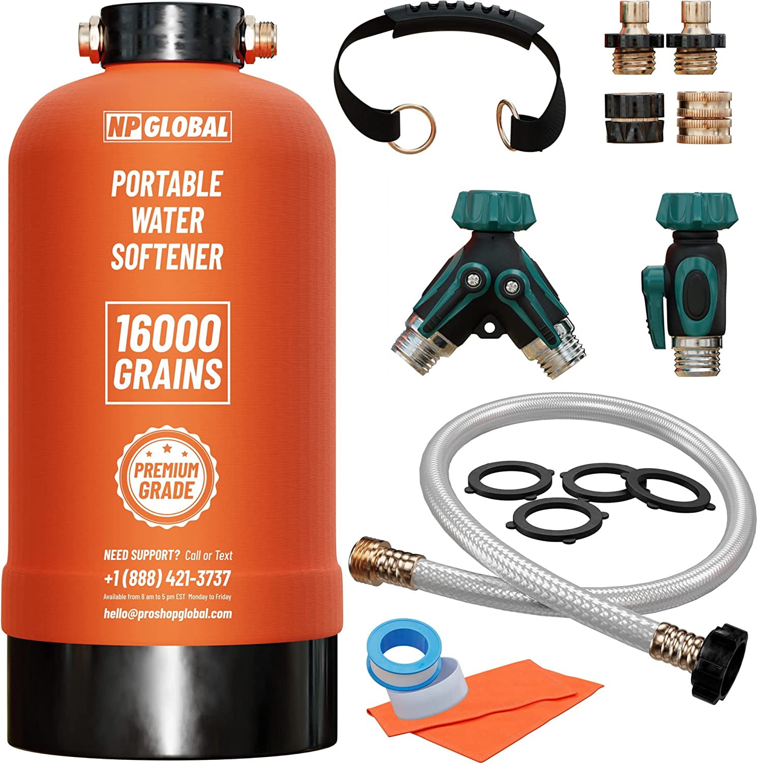 NPGLOBAL RV Water Softener Portable 16,000 Grain, 3/4" GHT Fittings, Convenient Water Softener