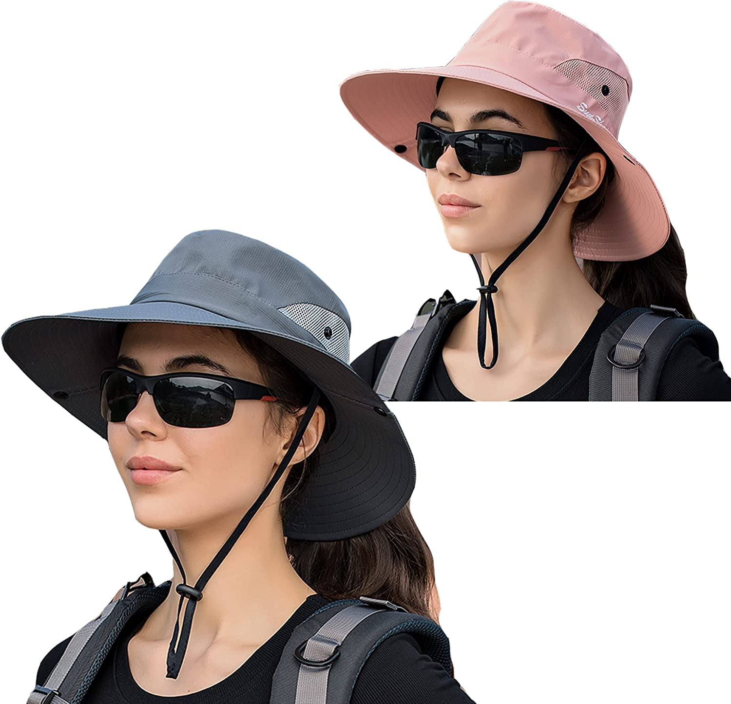 NPJY Sun Hat Womens Men 3” Wide Brim UPF 50+ Fishing Beach Bucket Hats 