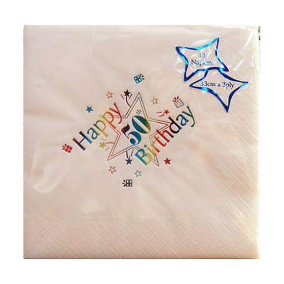 NPK 50th Birthday Foil Printed Napkins (Pack Of 15)