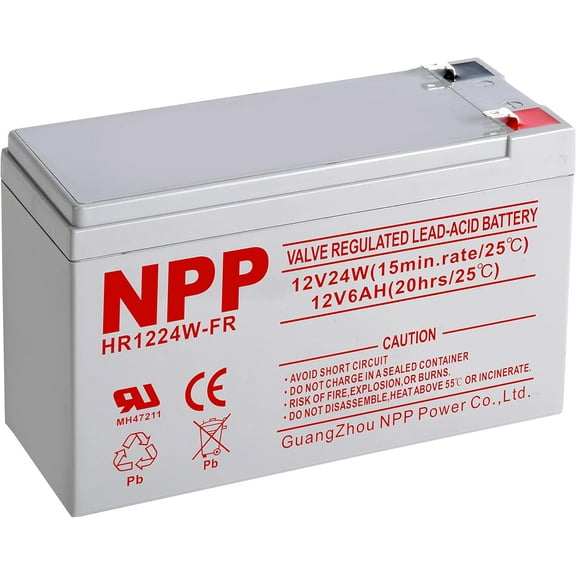 NPP HR1224W 12V 144Watts 24Watt/ Cell AGM Sealed Lead Acid Rechargeable UPS Battery, Replace 12V 6Ah, 6.5Ah APC Back-UPS NS 1250, Flame Retardant High Rate UPS Battery